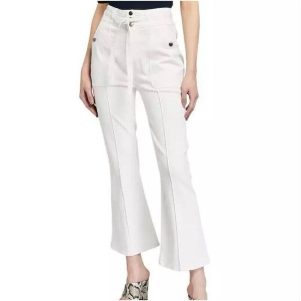 Frame Denim Le Crop Flare Leg Jean Womens 27 Blanc White Triple Button Tie Waist